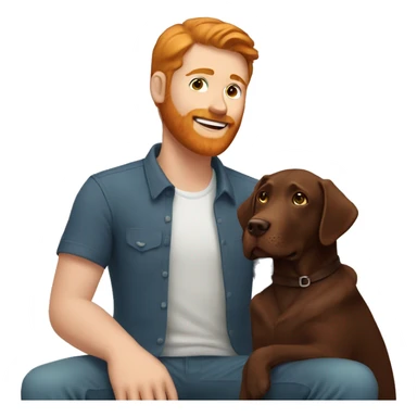 man with ginger hair and beard petting a chocolate lab sticker