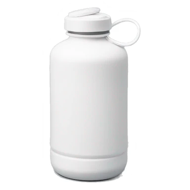 white water bottle with a rounded white lid, attached to a flexible white handle strap that connects to both sides of the lid base, allowing it to arch over the top for easy carrying sticker
