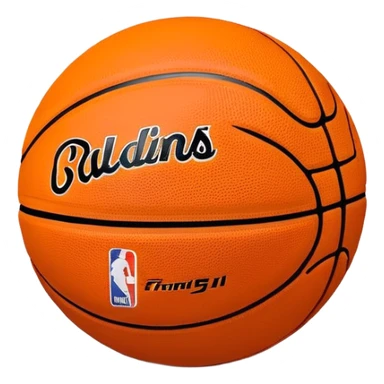 Ultra minimalist orange basketball with tiny NBA and Spalding logos, just simple black lines, no details, iOS emoji style sticker
