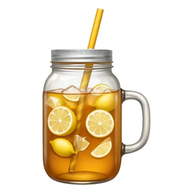 mason jar without any straws, 2d, in google emoji style, no face, simple with little shading, mason jar with ice lemon tea but no lemons and no ice visible. NO STARWS.  sticker