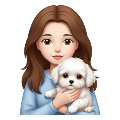 beautiful girl with long hair holding a fluffy white Maltese puppy sticker