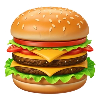 A 3D cartoon cheeseburger with lettuce, tomato, and sesame bun, soft texture, realistic Memoji-style rendering. sticker