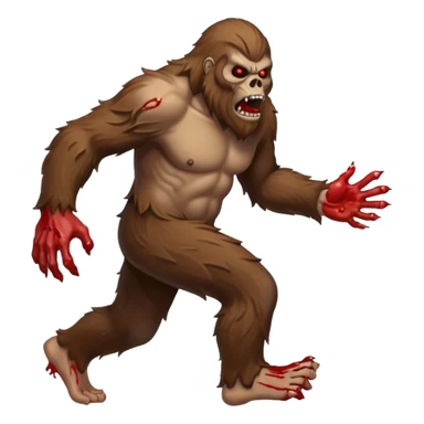 An angry sasquatch running full speed to the right in "blitzkrieg" mode. In the style of you bleeding skull art. Needs to be running in the opposite direction with bloody hands and feet sticker