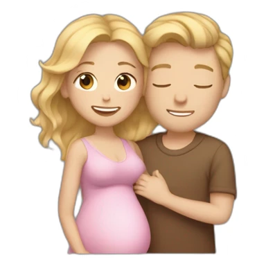 Small pregnant woman with wavy brown-blond gradient hair and a tall man with blond hair cuddling eachother sticker