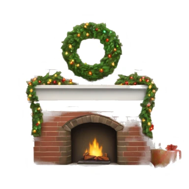 Brick Fireplace with wreath and Christmas lights and stockings sticker