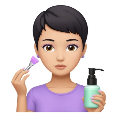 tan girl with pastel purple shirt with black hair & a pixie, doing her skin care sticker