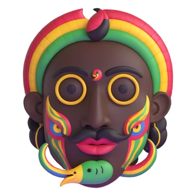 Oxumarê, African rainbow serpent deity with human face, having only a mustache (clean shaven on the cheeks) and a mole on the left side below the lip sticker