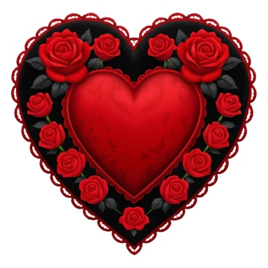 red gothic heart with black lace and roses, dark romance sticker