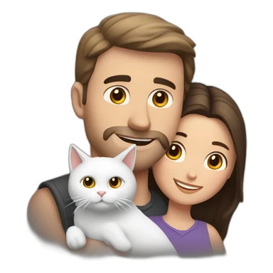 white brun man and brunette woman with a fat gray cat in their arms sticker