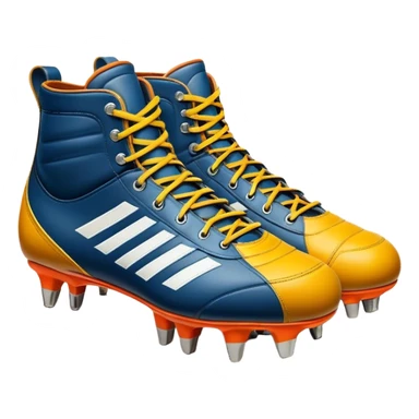 Cinematic Realistic image of a pair of rugby boots, showcasing sturdy leather construction, detailed cleat patterns and textured surfaces, illuminated by vibrant outdoor lighting that captures their athletic purpose sticker