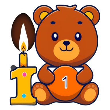 brown teddy holding sparkly number "1" candle sticker