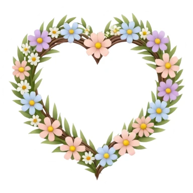 Natural cottage core aesthetic minimal flower crown in a twisty heart shape sticker
