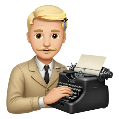 moustache blonde man with vintage typewriter sticker