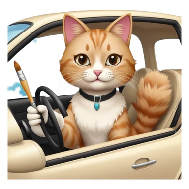A cat with high heels and can drive a car and likes to do art sticker