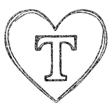 pink heart with a bold letter T in the center sticker