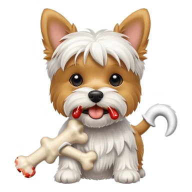 White yorkie terrier con hueso en la boca  sticker