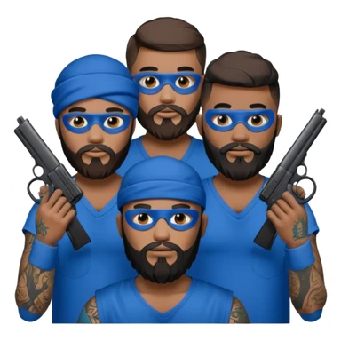 Crip gang members with beards and guns with tattoos an blue masks on  sticker