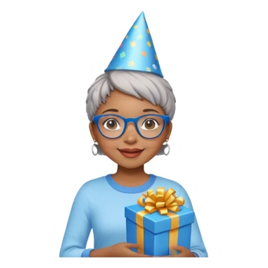 Light skinned Black girl with blue glasses short natural gray haircut celebrating Christ sticker