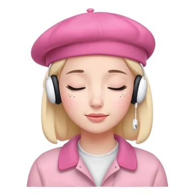 girl wearing a pink beret and AirPods Max headphones, listening to music with closed eyes sticker