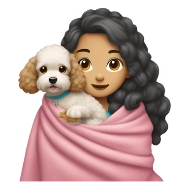 asian girl cuddled with toy poodle in blanket sticker