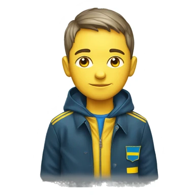 schoolboy with ukraine flag on jacket sticker