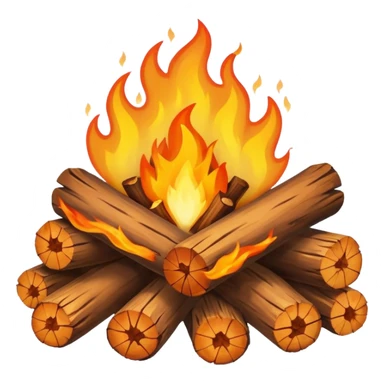 Emoji-style bonfire with logs and flames, cute and rounded, soft shading, bright warm colors sticker