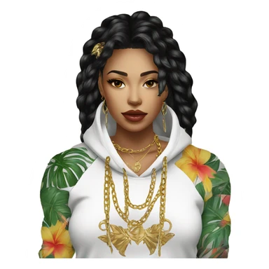 Trendy lady tropical baroque hoodie with tattoos and gold chain sticker