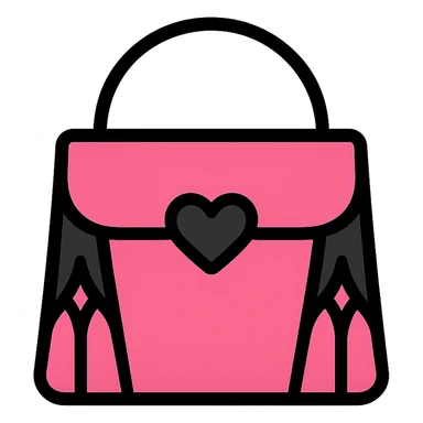 pink and black gothic purse, color outline icon style, modern, clean lines, minimalistic, with a heart clasp sticker