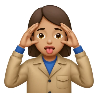 fait un emoji qui se cache les yeux avec ces main et qui tire la langue sur le côté sticker