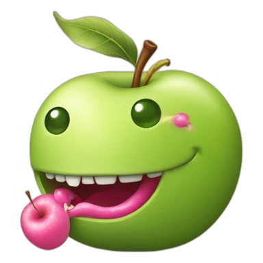Green-apple-with-the-pink-worm-looking-out sticker