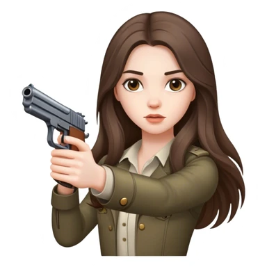 beautiful pale brunette girl with long hair with gun  sticker