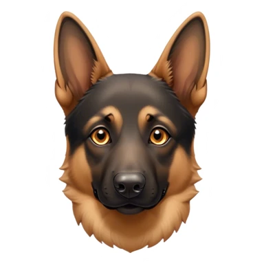 Cinematic Cute Tan/Black German Shepherd Portrait Emoji, Head tilted playfully and inquisitively, showcasing a smooth tan coat with distinctive black markings and piercing brown eyes filled with curiosity, Simplified yet irresistibly adorable features, highly detailed, glowing with a warm, friendly glow, high shine, affectionate and alert, stylized with a touch of whimsy, bright and endearing, soft glowing outline, capturing the essence of a mischievous yet loving guardian, so playful it feels like it could bound out of the screen and into your arms! sticker