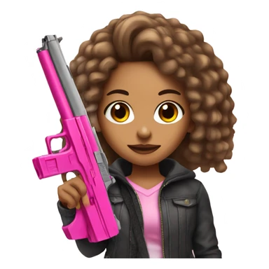 lightskin girl holding a pink gun long hair sticker