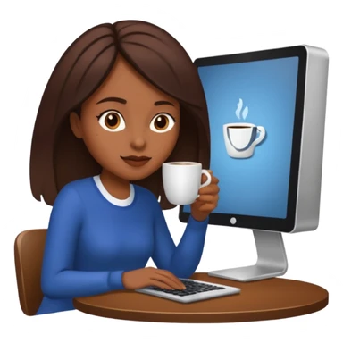 mujer tomando cafe y con un computador sentada en una mesa  sticker