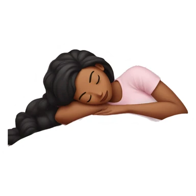 Sleeping woman laying with light brown skin and black hair laying on white pillow pink covers cozy sticker