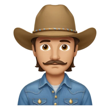 Brunette man with mullet and mustache cowboy  sticker
