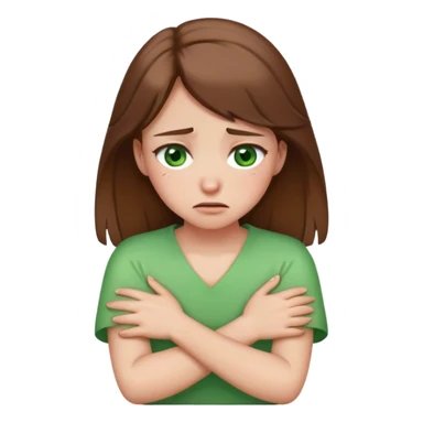 arms crossed holding neck crying girl with brown hair and green eyes sticker