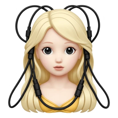 Plastic doll tightly bound with tangled AUX cables. sticker