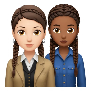 white woman brunette with a pixie hairstyle and black woman with long braids with masculine clothes sticker