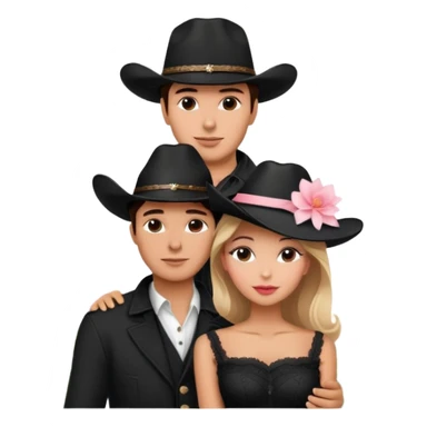 Couple black cowboy hat and beautiful elegant woman with Eiffel Tower in the background with pink delicate flowers sticker