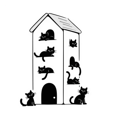 cats relaxing in a vertical playhouse sticker