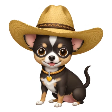 Chihuahua negro con cafe con sombrero de paja sticker