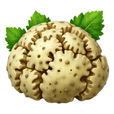 cut open white truffle with weed sticker