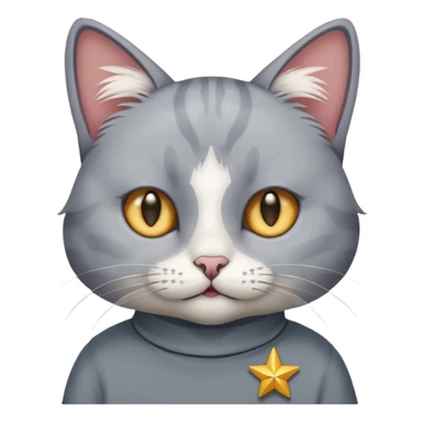 A cat with star eyes wearing a gray shirt sticker