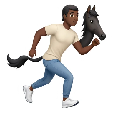 friendly anthropomorphised black stallion in jeans and a t-shirt, jogging upright in standard pose sticker