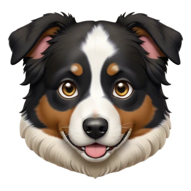 Cinematic Comical Black Tri Australian Shepherd Portrait Emoji, Head tilted dramatically with an exaggeratedly shocked or offended expression, short black fur with striking white and tan patches, wide, expressive dark eyes filled with exaggerated disbelief, Simplified yet hilariously expressive features, highly detailed, glowing with a slightly sassy glow, high shine, dramatic yet playful, stylized with an air of attitude, bright and endearing, soft glowing outline, capturing the essence of a sassy and over-the-top pup, so meme-worthy it feels like it could side-eye its way into internet fame instantly! sticker