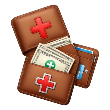 Medical emergency fund with wallet and red cross symbol sticker