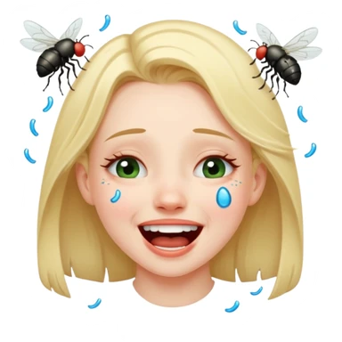 Caca fille qui pu et pleure de rire avec des mouches autour sticker