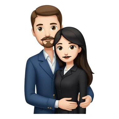 tall white man with brown hair goatee mustache hugging a pale woman with long black hair, wearing elegant clothing sticker