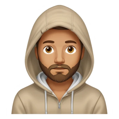 30 year-old man with a neat beard, in a hoodie hood, shows 👍  sticker